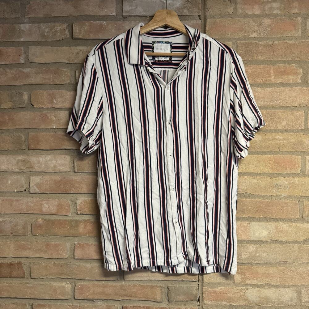 Denim & Flower Ricky Singh Men’s Large Striped Button Up Short Sleeve